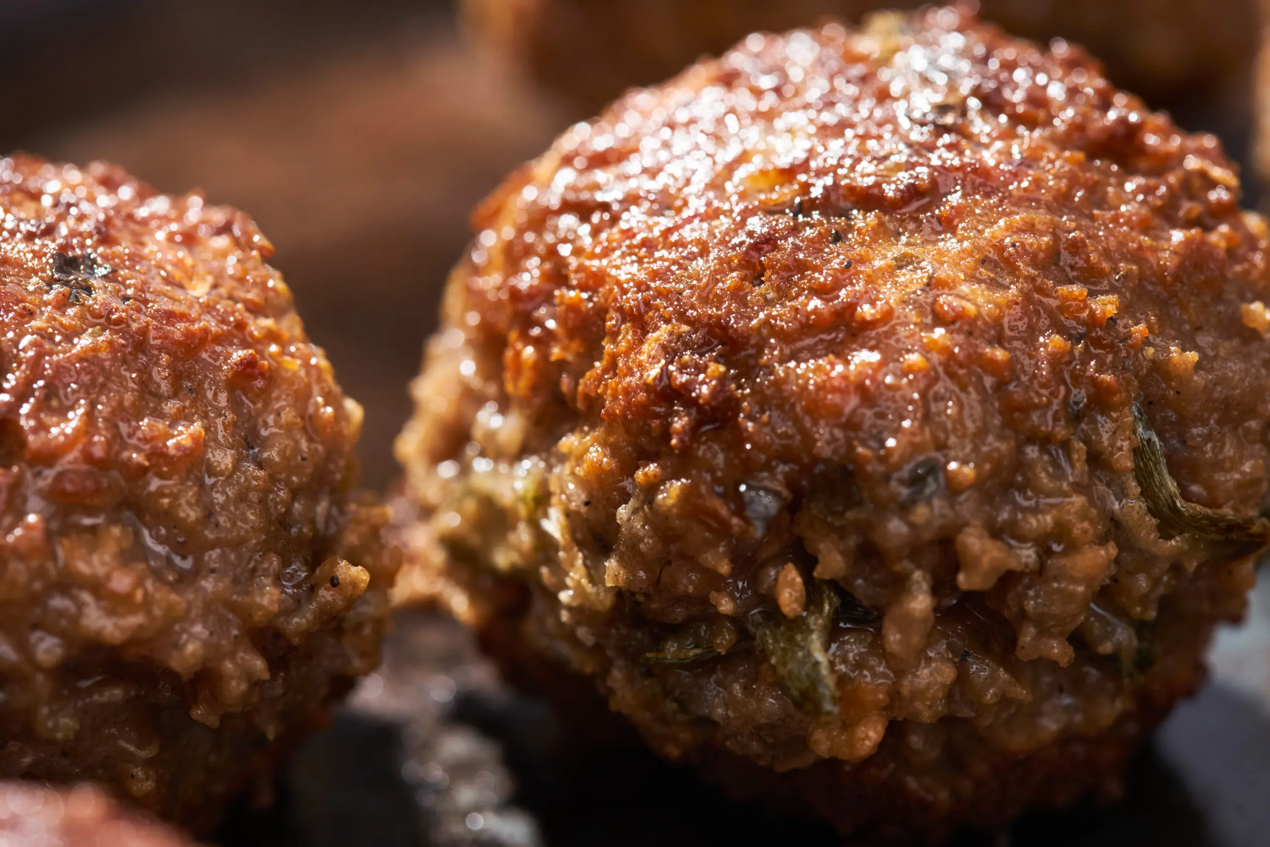 food photography of vegan meatballs in a pan