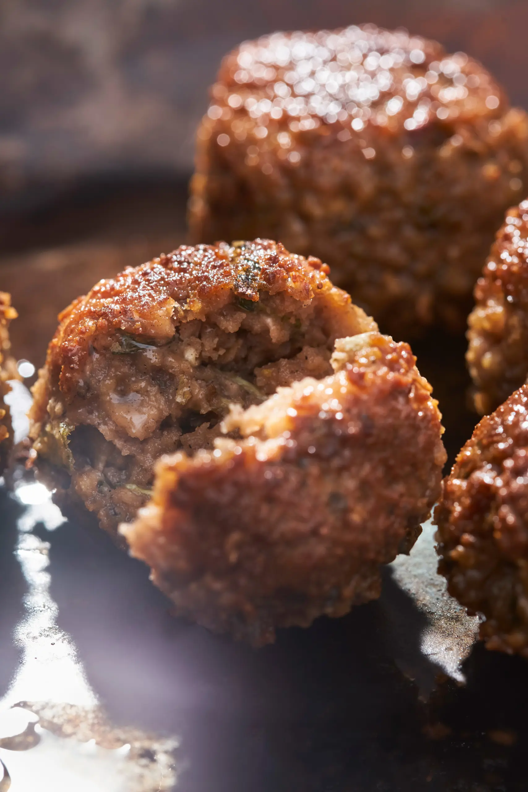 food photography of vegan meatballs in a pan